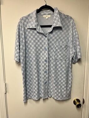 Casual Checkerboard Short-Sleeve Shirt - Light Blue